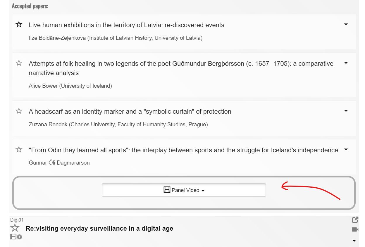 An image showing where to find the panel recordings for a panel that has happened